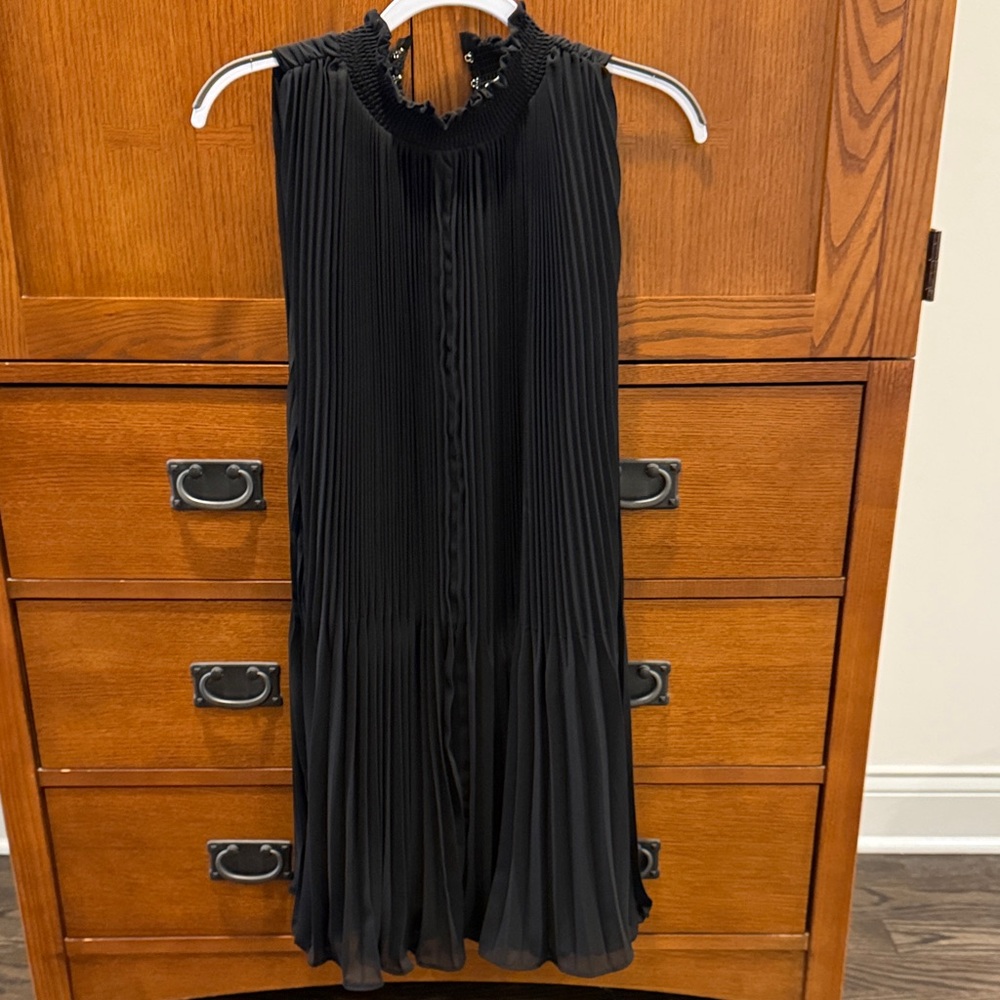 First Love Black Pleated Midi Dress
